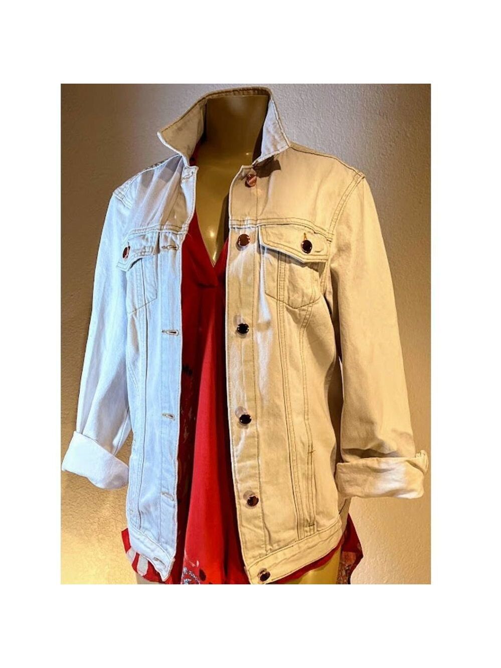 GIANNI BINI LIGHT PINK/CREME JEAN JACKET W/COPPER BUTTONS